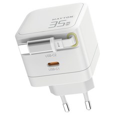 MAYTON 自動捲線雙孔Type C超高速充電器捲線方塊GaN 35W, 白色, 1個