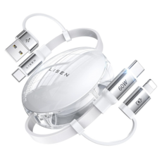 LISEN 李森 Type-C + USB-Type-C + Lightning 60W伸縮線, 1m, 白色, 1條