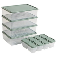BETREE 可彎曲冷凍庫收納容器 Season 2 綠色 2.3L x 4p + 方塊容器 100ml x 8p 套組, 1套