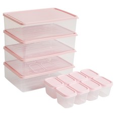 BETREE 可彎曲冷凍庫整理盒 第2季 粉紅色 2.3L x 4入 + 方塊保鮮盒 100ml x 8入組合, 1套