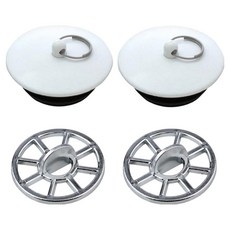 浴缸塞 2入 + 頭髮過濾網 2入 組, 1套, 白色(塞子), 銀色(過濾網)