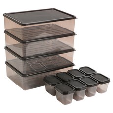 BETREE 可彎曲冷凍庫整理盒 2.3L x 4p + 方塊保鮮盒 100ml x 8p 套組, 1套