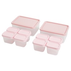 비트리 휘어지는 냉동실 정리용기 시즌2 핑크 1L 2p + 큐브용기 100ml 8p 세트, 1세트