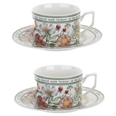 plala 經典陶瓷咖啡杯 210ml + 杯碟組, 2套, 迎日花