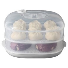 Bior 2層透明微波爐蒸鍋 25*25*14.5cm, 白色, 1個