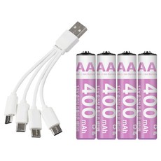 컴스 AAA 충전 건전지 400mAh 4p + C타입 케이블 세트, 1세트, UB53C