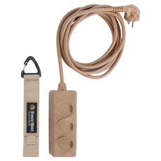 Breeze Moon 高功率露營延長線 3孔 3m + 登山扣型魔鬼氈束帶組, 駝米色, 1套