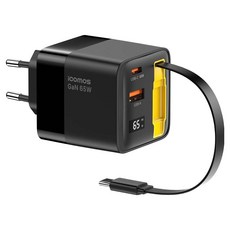 icomos 65W GaN PD線圈型超高速多孔充電器, 黑色, 1個