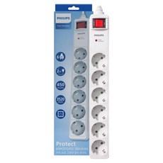 PHILIPS 飛利浦 整合式開關防突波Pro 6孔延長線 CHP6262WA/61 16A 250V, 白色, 1個, 2m