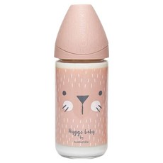 suavinex 蘇維妮 嬰兒用 Hygge 安心無奶嘴玻璃奶瓶, 貓鬚粉, 240ml, 1個, 三合一奶瓶嘴 第一階段慢速(0~4個月適用)&第二階段普通(6~9個月適用)&第三階段快速(9個月以上適用)