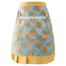 雷奧賓斯撞色魚圖案防水半身圍裙, 黃藍色