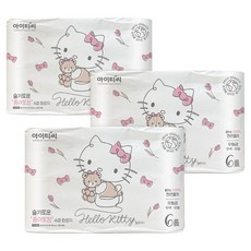 韓國 ITC Hello Kitty 智慧紙包裝 天然紙漿 4層 雙面雙層壓花 高級捲筒衛生紙, 20m, 3個, 6捲