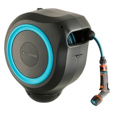GARDENA 嘉丁 德國園藝用品 壁掛式自動軟管捲盤 20M 18610 + 高級舒適噴霧噴嘴 304 套組, 1套, 混色