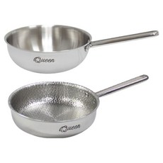 Kitchen-Art IH電磁爐 五層不鏽鋼 Queen 壓花平底鍋 20cm + Queen 炒鍋 20cm 組, 銀色, 1套, 平底鍋+炒鍋