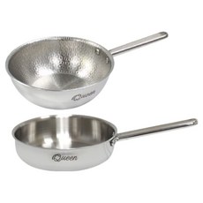 Kitchen-Art 電磁爐IH五層不鏽鋼Queen平底鍋20cm + Queen壓紋中式炒鍋20cm組合, 銀色, 1套, 平底鍋 + 中式炒鍋