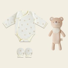 BABY&I 新生兒用夏季蝴蝶衣 + 安撫搖鈴 + 防抓手套組合