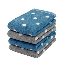 MORINO 摩力諾 純棉花漾圓點毛巾4件組 MO775, 1組, 藍色 + 灰色