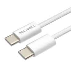 POLYWELL 寶利威爾 Type-C to Type-C PD編織快充線 3A 60W PW15-W45-M804, 2m, 灰白色, 1條