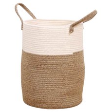 Mass 生活好物 棉繩編織洗衣籃 棉質編織手提設計 居家收納好幫手, 白棕拼接, 33 x 33 x 43cm
