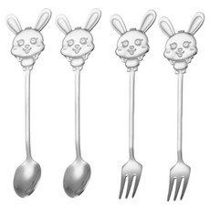 Sense Pang 304不鏽鋼兔子茶匙2入 + 茶叉2入組, 1套, 湯匙2入 + 叉子2入