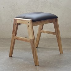 헤이몰리 소미 인테리어 원목 화장대 스툴, 가죽 브라운, 1개