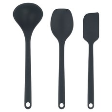 Berthan 直立式迷你嬰兒副食品烹飪工具3件組, 1套, 炭灰色, 刮刀 + 料理匙 + 湯勺