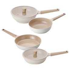 Lacena Solar 電磁爐平底鍋 24cm + 平底鍋 28cm + 深炒鍋 24cm + 深炒鍋 28cm + 矽膠玻璃鍋蓋 24cm + 矽膠玻璃鍋蓋 28cm 套裝, 1套