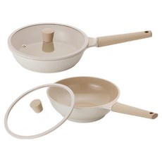 라체나 인덕션 솔라 후라이팬 28cm + 궁중팬 24cm + 실리콘 유리뚜껑 24cm + 실리콘 유리뚜껑 28cm 세트, 아이보리, 1세트, 후라이팬 28cm + 궁중팬 24cm + 실리콘 유리뚜껑 28cm