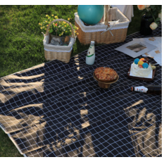 B VID 雙面防水附提把野餐墊, 黑色格紋