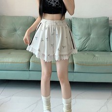 피어니스트 여성용 레이스 스티칭 리본 캐주얼 밴딩 반바지