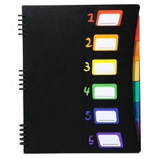Unibee 6格彩虹文件便攜式索引彈簧文件夾, 黑色, 1個
