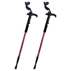 Elsso 四節折疊式方便收納彩色登山杖, 三節曲線紅色, 2個