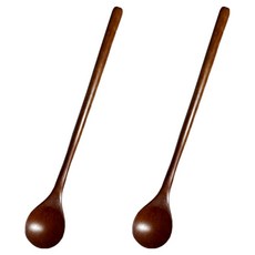 장미목 옻칠 원형 머들러 스틱 롱티스푼, 2개