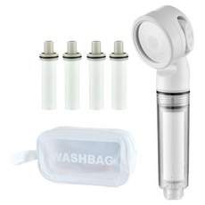 旅行用過濾蓮蓬頭+濾芯 4入+收納袋組, 1組, 白色