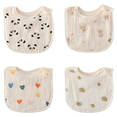 LuxuryBaby 嬰幼兒用6層紗布棉質防水圍兜4件組, 1套, 基本款C