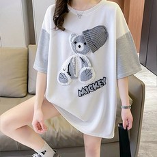 시크힐즈 여성용 입체 모자 베어 라운드넥 반팔 티셔츠 02409