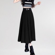 마켓피아 여성용 A라인 미디 롱 플리츠 스커트