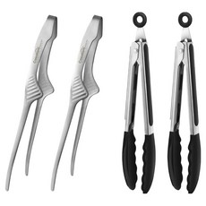 Casabeni 不鏽鋼可站立料理夾 2入 + 矽膠料理夾 2入 套組, 黑色, 1套