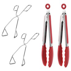 까사베니 스텐 가위형집게 2p + 실리콘집게 2p 세트, 레드, 1세트