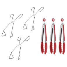 까사베니 스텐 가위형집게 3p + 실리콘집게 3p 세트, 레드, 1세트