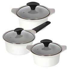 CHEFLINE CP 陶瓷鍋具3件組, 1套, 雙耳16cm + 20cm + 單柄18cm, 象牙白