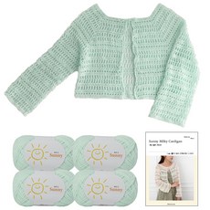 yarna 써니 밀키 가디건 뜨개실 45g x 4p + 인쇄도안 세트, 115 페일민트, 1세트