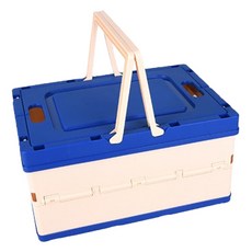 Home Flow配色彩色折疊式折疊把手收納保管盒, 藍色, 1個