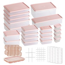 BETREE 第2季 可柔軟彎曲冷凍庫冰箱整理容器30件組 粉色, 1套