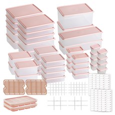 비트리 시즌2 부드럽게 휘어지는 냉동실 냉장고 정리용기 60p 세트 핑크, 1세트