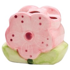 골드팡 플라워 세라믹 브러쉬 수납 펜홀더 복숭아꽃, 핑크, 1개