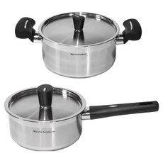 Kitchen-Art 復古電磁爐不鏽鋼鍋具2件組, 1套, 單一顏色, 雙耳鍋 18cm + 單柄鍋 16cm