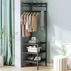 드레스룸 코너 잡화 수납 행거 모자걸이 3단 BRP132, 블랙