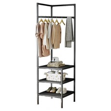 更衣室轉角雜物收納掛衣架 基本款3層 BRP132, 黑色