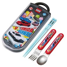 Skater 兒童用抗菌汽車三重餐具組 TACC2AG, 1套, 湯匙 + 叉子 + 筷子 + 收納盒, 混合顏色